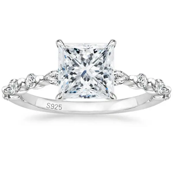 IRAMAT 925 Sterling Silver Princess Cut CZ megara Ring for Women - Elegant Wedding Band, Ideal for Anniversaries