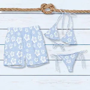 Pastel Floral Matching Swimsuits, Romantic Couples Beachwear Set, Tropical Aesthetic Honeymoon Outfits, His and Hers Gift