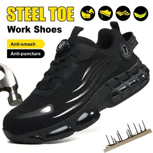 Men's Steel-Toe Safety Footwear - Lightweight, Breathable Toggle-Style Closed Worker Boots - Anti-Shock Industrial Shoes for Construction, Manufacturing Environments