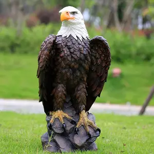 ARCH 13" H x 24.4" L Large Standing Bald Eagle Garden Statue, Hand-Painted American Eagle Sculpture, Indoor & Outdoor Lawn Courtyard Decor, Patriotic Themed Ornament