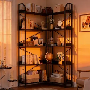 l-Shaped Corner Bookshelf, 5/7-Tier Tall Bookcase, Industrial Storage Display Shelves for Living Room, Home Office