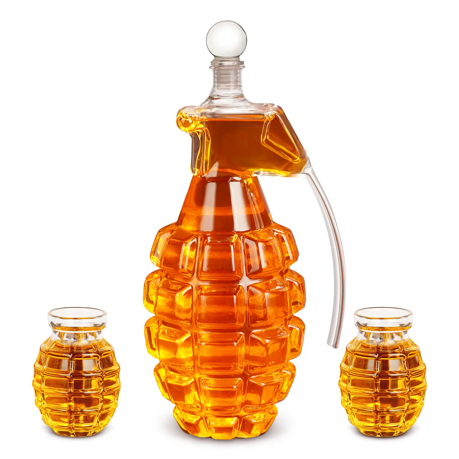 Grenade Whiskey Decanter Set with 2 Bullet Shot Glasses – Cool Mancave Bar Decor, Unique Birthday Gift for Men Husband Dad Grandpa, Anniversary Retirement Bourbon Present