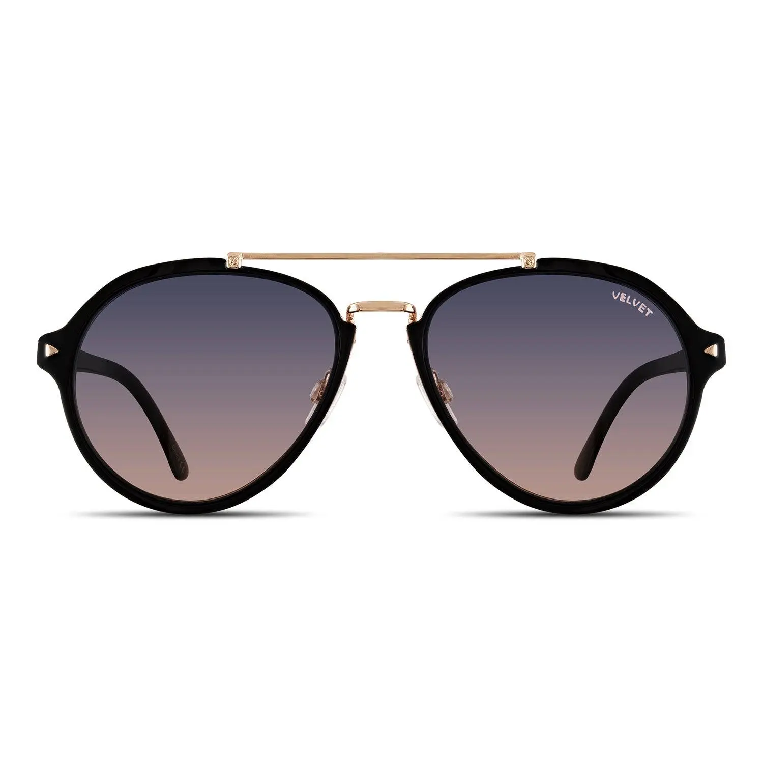 Velvet Eyewear Jessie Aviator Sunglasses V732BK29 Black Frame Blue Persimmon Lens Medium Size 100% UV Protection