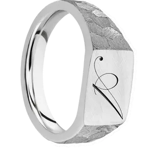 Small Horizontal Rectangle signet ring (12x9mm) in Palladium Silver, with a Wide style band and a Kunstler Script 1 engraving.