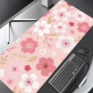 Cherry Blossom Pattern Mouse Pad, 1 Count Rectangle Gaming Mouse Pad, Non-slip Rubber Base Mousepad, Office Desk Keyboard Mouse Mat for Home Office, Desk Accessory