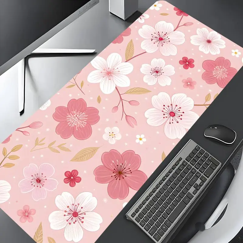 Cherry Blossom Pattern Mouse Pad, 1 Count Rectangle Gaming Mouse Pad, Non-slip Rubber Base Mousepad, Office Desk Keyboard Mouse Mat for Home Office, Desk Accessory
