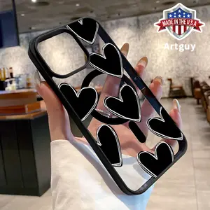 Magnetic Phone Case for iPhone 16 15 Pro Max 14 Plus 16E 13 12 11 X XS XR Monochrome Hearts Pattern TPU Shockproof Anti-Scratch Stylish Smartphone Cover