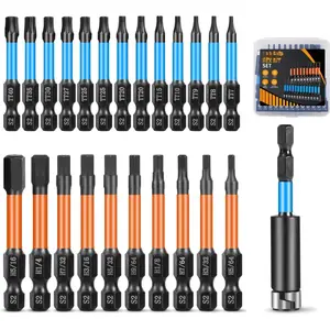 13 count  Torx Bit Set (T7-T40) & 10 count Hex  Allen Wrench Drill Bit Set (SAE),2" Long  Driver Bits with  Bit Holder and Storage Box,S2 Steel 1/4" Hex  Sets