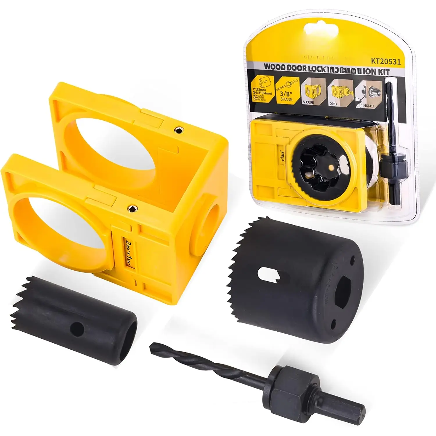 /8" - /4" Door Lock Installation Kit for Wooden Doors with Guide Template, Door Lock Hole , Carbon Steel