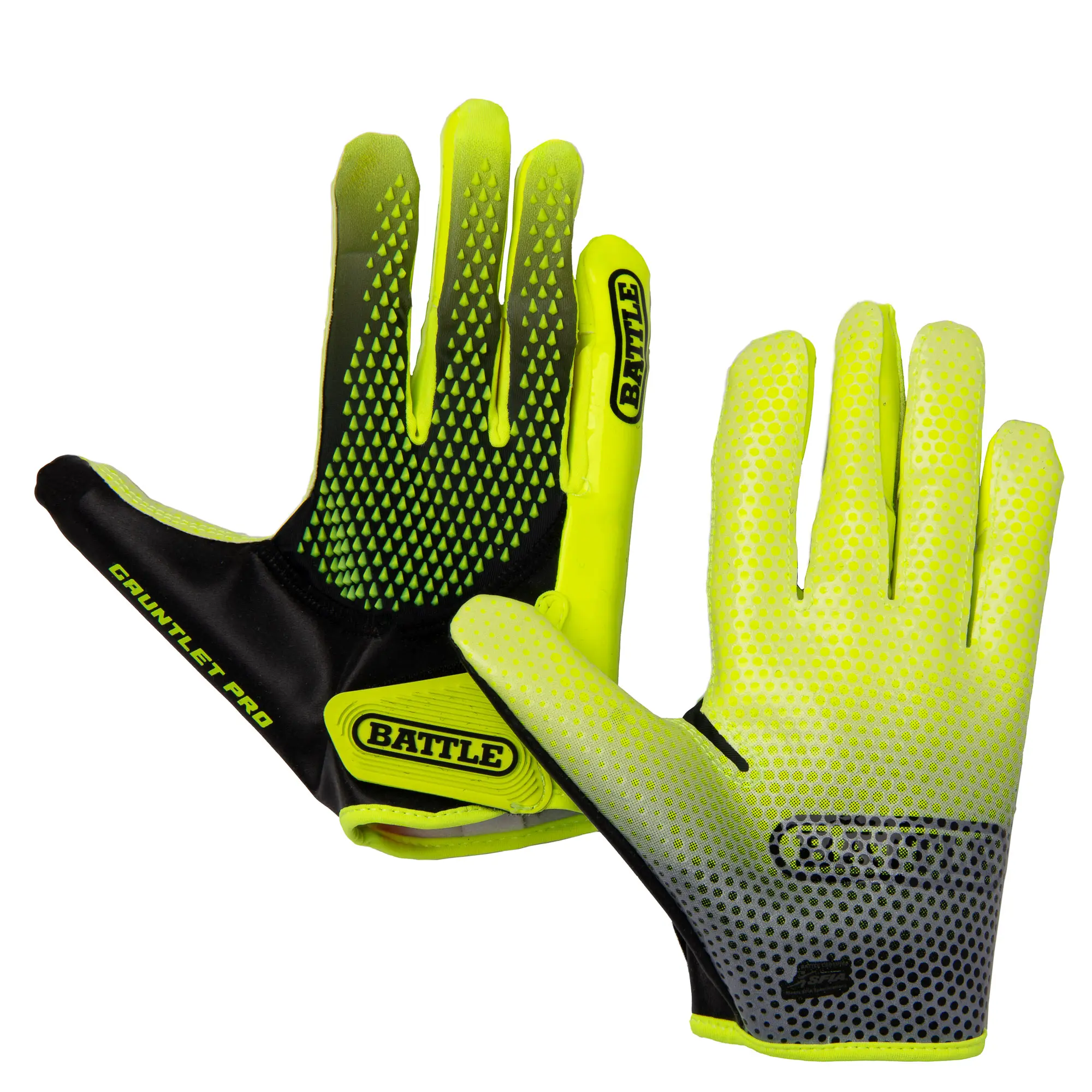 Battle Sports Gauntlet Pro Adult Receiver Football Gloves with Textured Palm for Enhanced Grip & 1-Handed Catches, Yellow/Black, Football Accessories, Reception