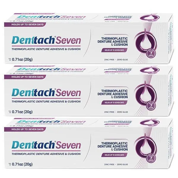 Denttach Denture Adhesive, Thermoplastic Denture Adhesive, Cushion and Reliner, Comfortable, Secure Denture Grip for Up to 7 Days, Non Glue, Zinc Free, Long Holding Denture Reliner (Pack of 3)