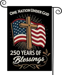 250 Anniversary Usa Garden Flags for Outside, 250 Anniversary USA Flag with Cross Design, 1776-2026 Patriotic 4th of July Decorations Yard Sign Double-Sided Waterproof Flag 12x18 Inch 250 Year American Flag
