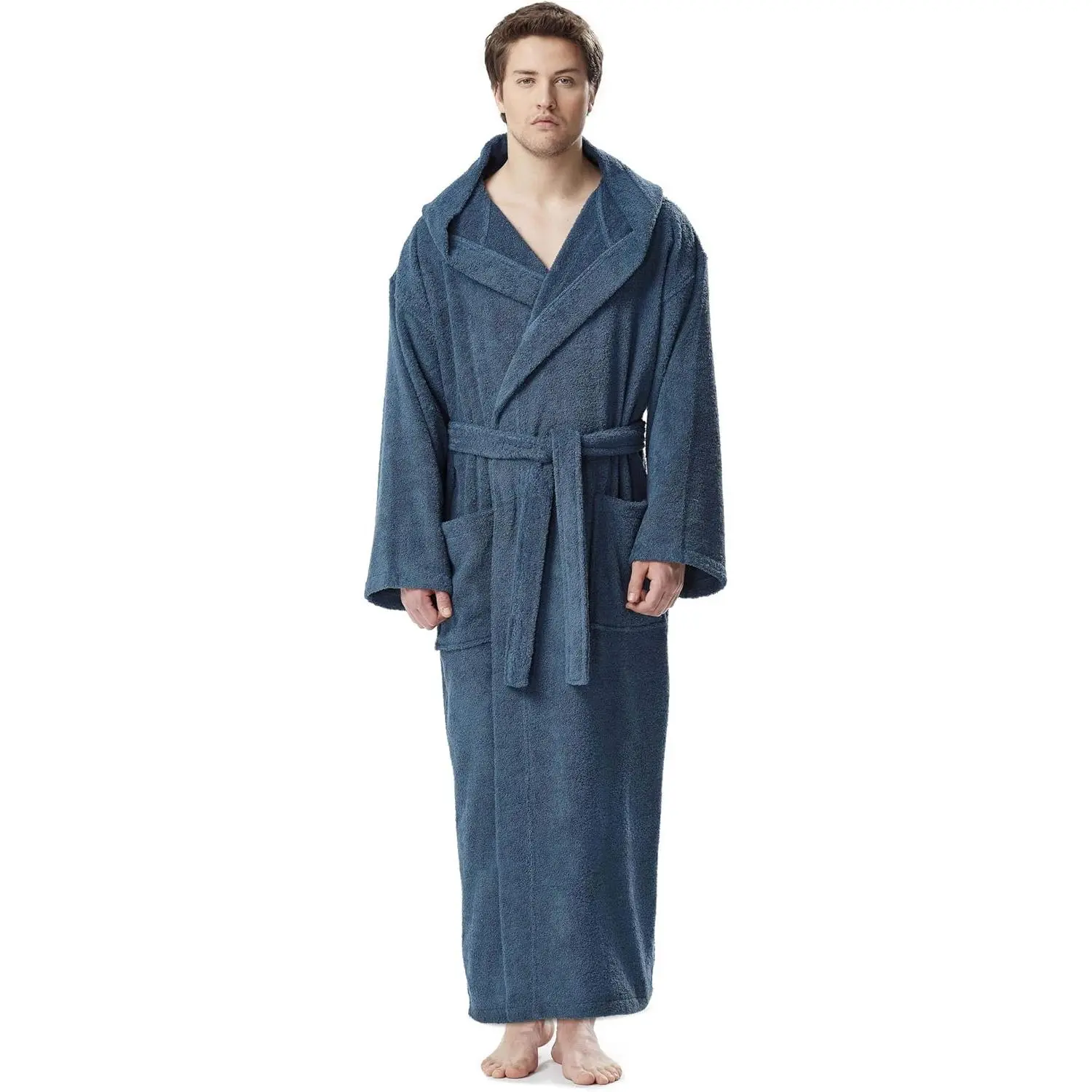 Men's Hooded Classic Bathrobe Turkish Cotton Robe with Full Length Options Men's Hooded Classic Bathrobe Turkish Cotton Robe with Full Length Options