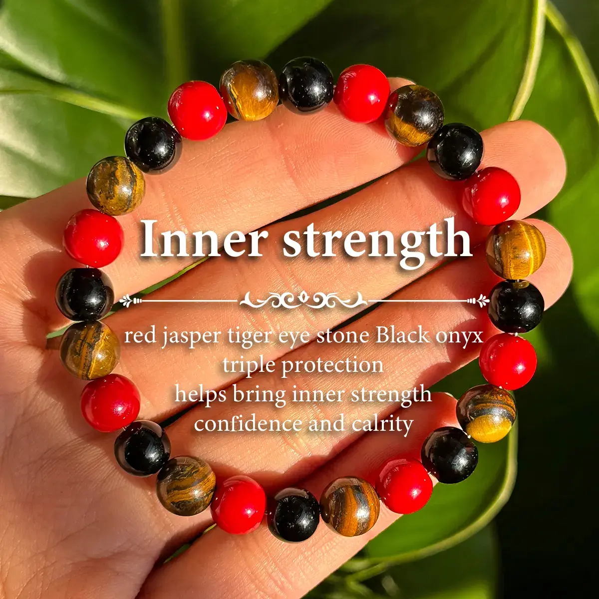 8mm Red Jasper Tiger Eye Black Onyx Triple Protection Chakra Bracelet Natural Gemstone Grounding Meditation Yoga Jewelry Vintage Boho Unisex Accessory Ideal Gift For Couples Boyfriend Daily Spring Outfits