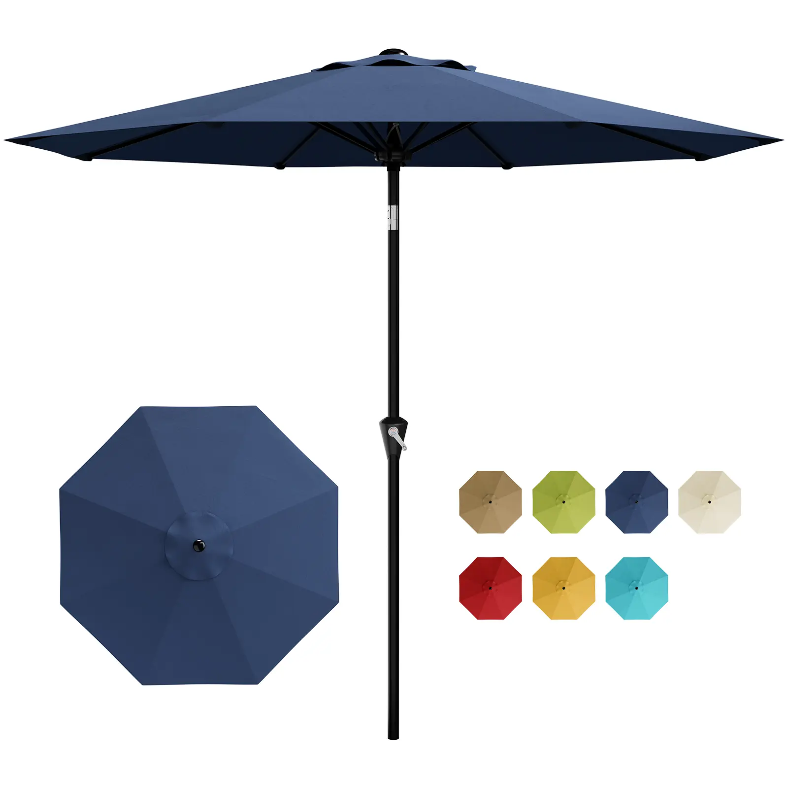 10FT Polyester Classic Outdoor Umbrella, UV-Resistant Waterproof Market Table Umbrella with Push-Button Tilt, Crank-Operated Parasol, 8 Sturdy Ribs for Deck, Garden