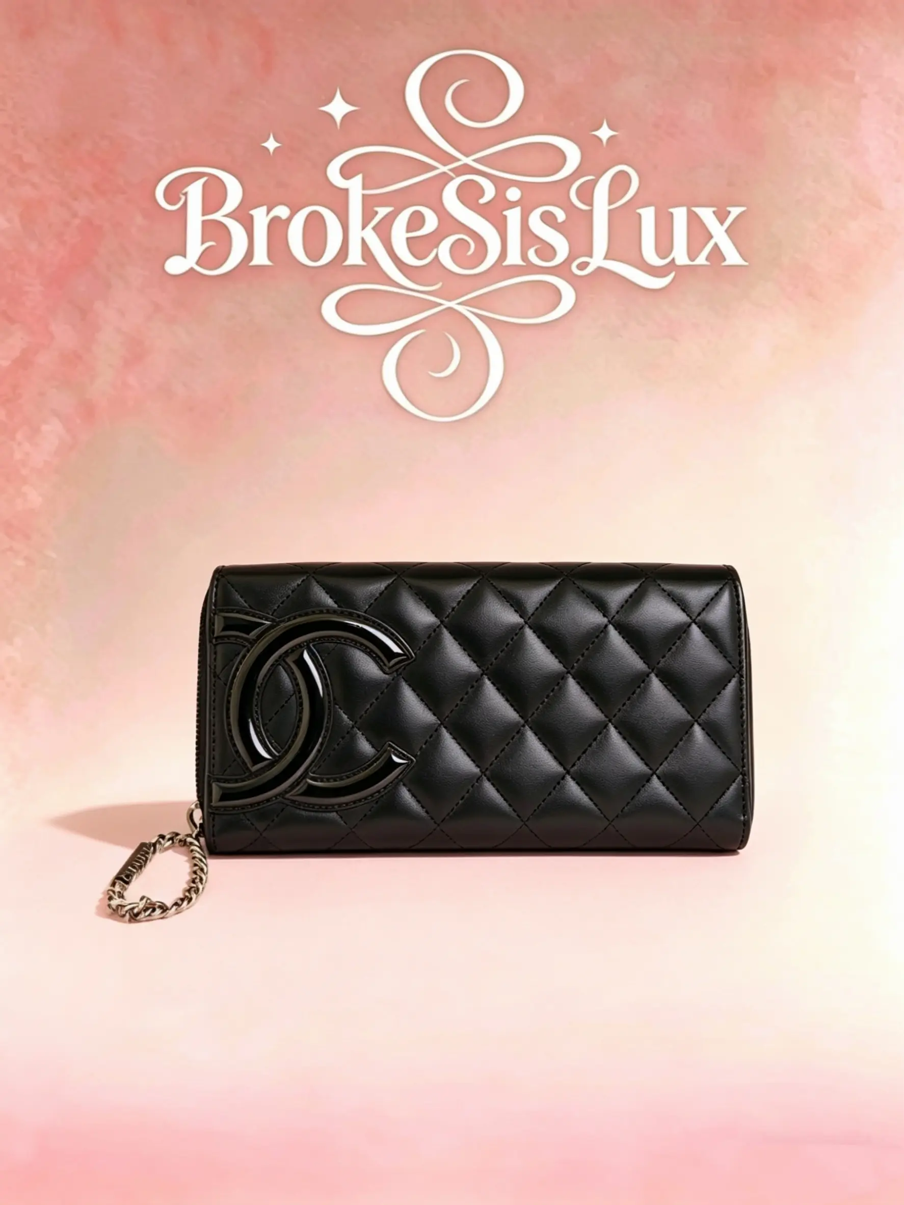 Pre-owned CHANEL Black Lambskin Elegant Bag Wallet with Oversized CC Emblem, Chain Charm