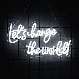 Neon Sign: Change the World, White Neon Wall Art, USB-Powered Neon Sign, Perfect for Bedrooms, Living Rooms, and Wall Decor