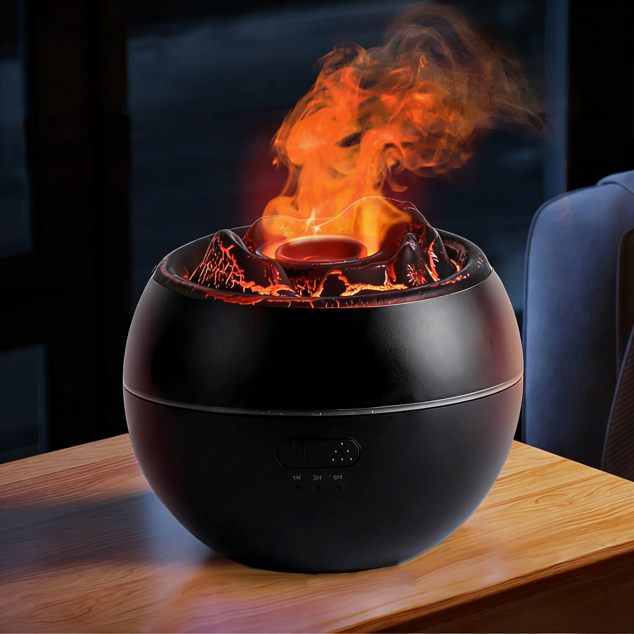 ISUNMEA Essential Oil Diffuser, Volcano Fire Flame Aromatherapy Diffuser, 360ml Ultrasonic Cool Mist Humidifier, Scent Aroma Diffuser with Multi-Colour Light, Timer & Auto Shut-Off for Home, Room (Black)