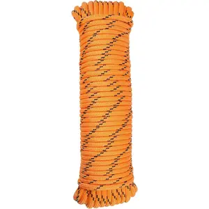 3/8 in x 100 Ft  Braided Polypropylene Rope, 32 Strands High Strength Utility for Clothesrope Flag Pole Camping Hiking Swing Indoor Outdoor Use (Orange)