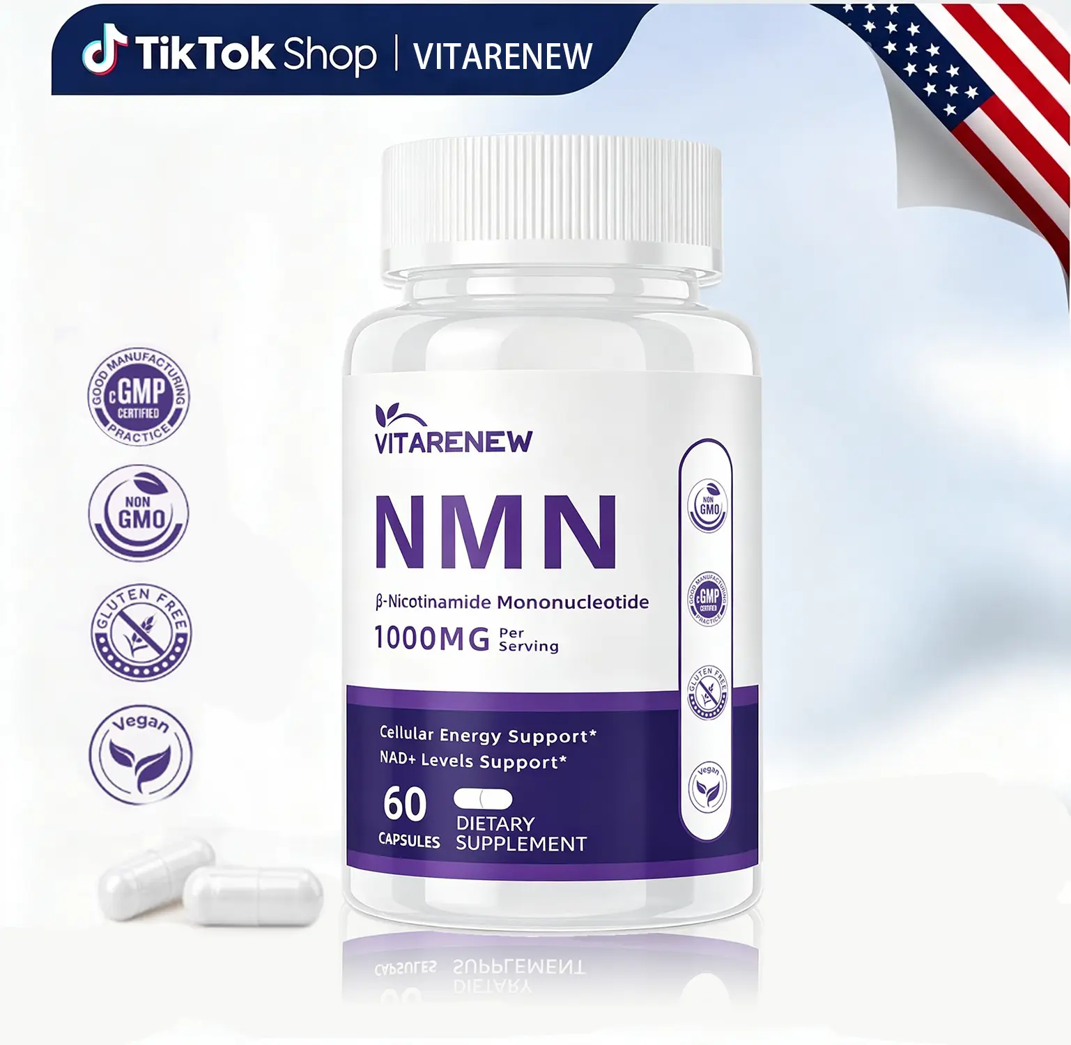 Advanced Wellness Supplement 1000mg | Nicotinamide Mononucleotide Formula with TMG & Botanical Ingredients | 60 Capsules