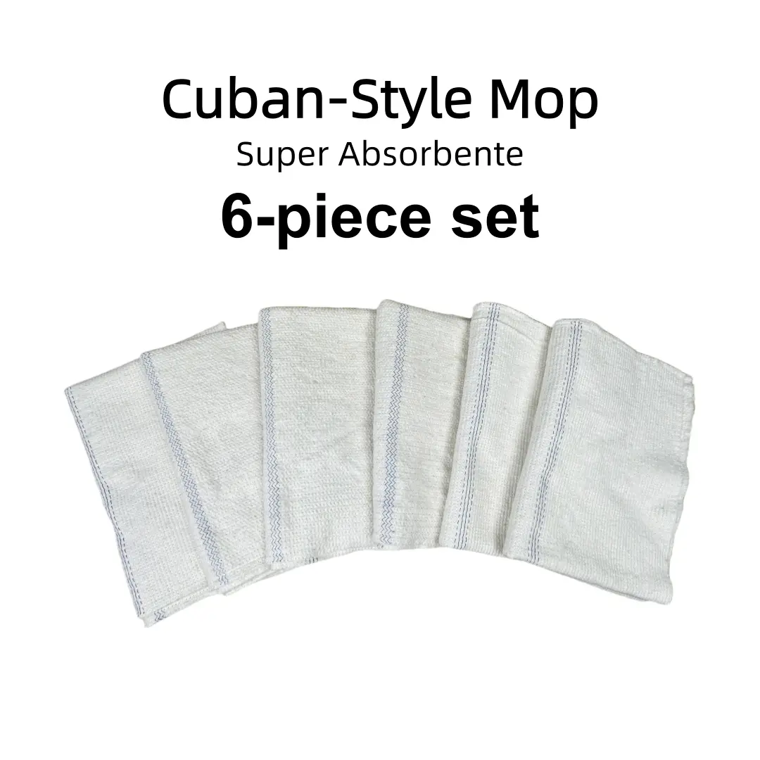 100% Cotton Professional Cuban Style Cleaning Cloth Set (6 Pcs) - Soft, Ultra Absorbent, Reusable, Washable for Easy Refresh, Works on Any Floor Type, Efficient Wipes, Less Effort