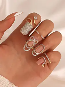 Elegant Rhinestone Decorated Cuff Ring, 4 Counts 2024 New Style Fashion Accessories for Women & Girls, Trendy All-match & Exquisite Jewelry for Birthday Gift