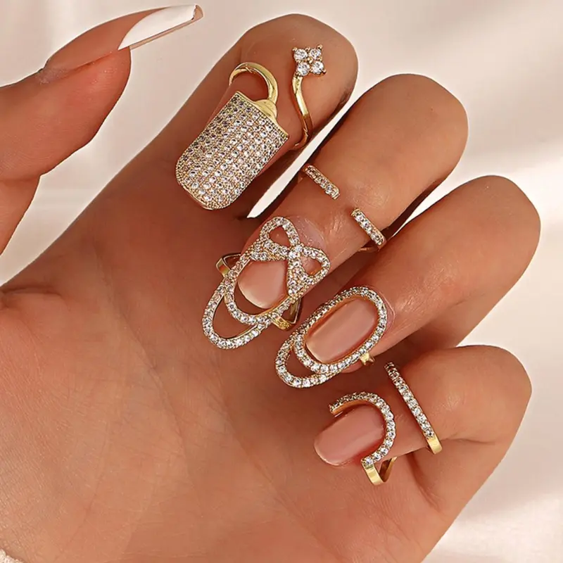 Elegant Rhinestone Decorated Cuff Ring, 4 Counts 2024 New Style Fashion Accessories for Women & Girls, Trendy All-match & Exquisite Jewelry for Birthday Gift, Beautiful Rings