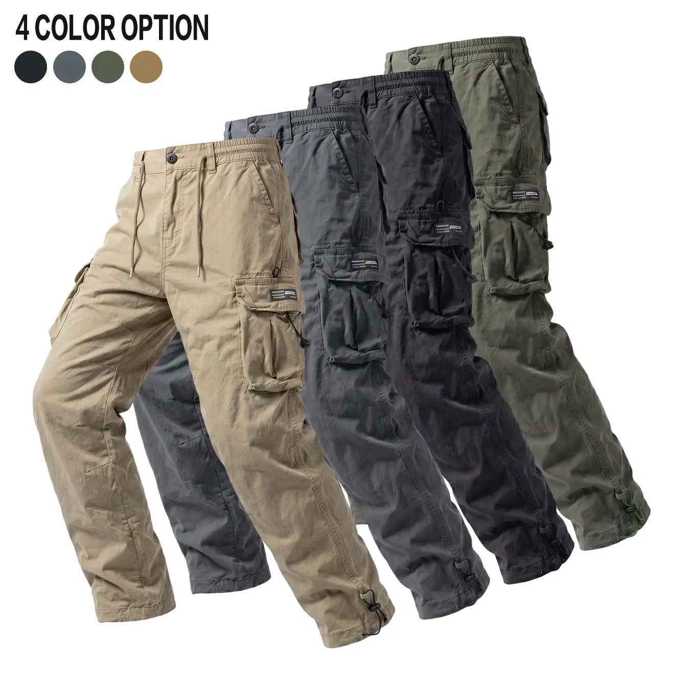 Outdoor functional pure cotton multi-pocket tactical cargo pants, large-capacity pleated cargo pocket design, drawstring, two ways to wear, straight-leg men’s pants for commuting and casual wear