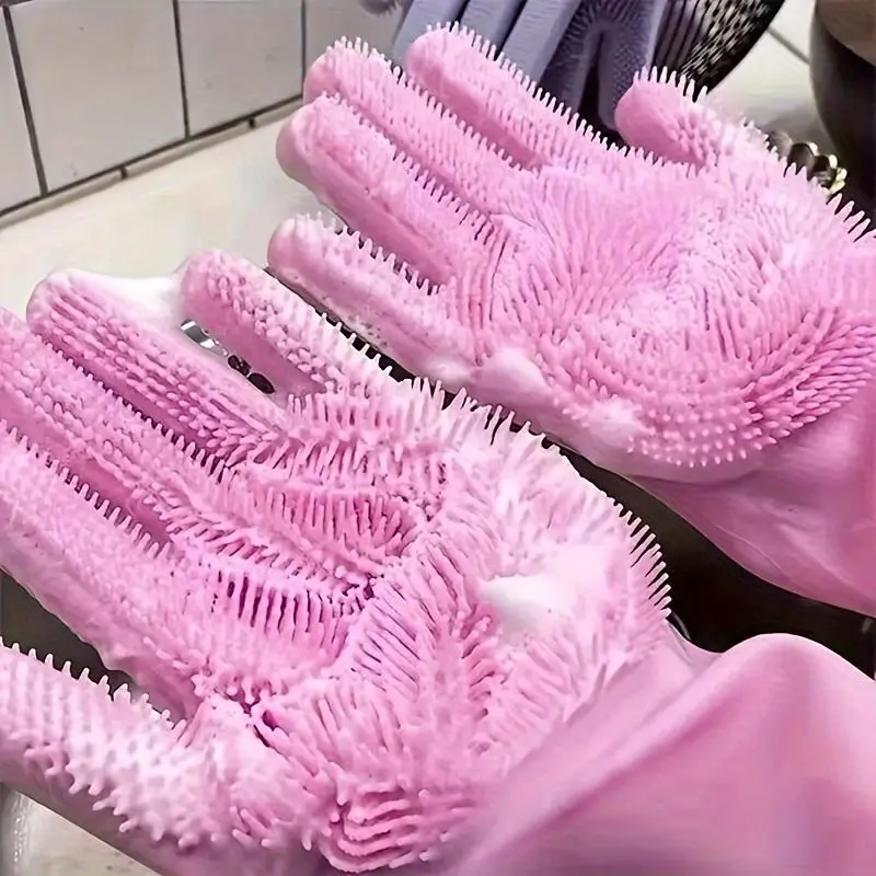 Silicone Dish Washing Gloves, 1 Pair Reusable Non-slip Heat Resistant Kitchen Cleaning Gloves, Durable Cleaning Gloves, Household Cleaning Tool for Kitchen Bathroom, Dishwashing Gloves