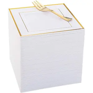 200 count  Plastic Dessert Plates with Plastic Forks -6" 100 Square Disposable Appetizer Plates Small Plate Cake Plate &100  Small Appetizer Forks for Daily Using Thanksgiving