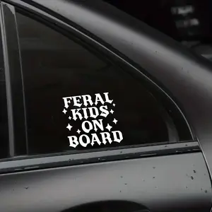 Feral Kids On Board Sticker Funny Mom Car Decal Cute Sassy Vinyl Design for Car Window Laptop Water Bottle Gift Idea
