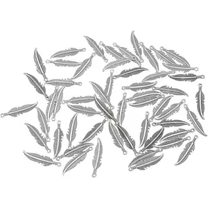 100pcs Indian Style Feather Charm Pendant for Key Chain Sweater Chain Bracelet Necklace jewelry Making Findings(Antique Silver Tone)