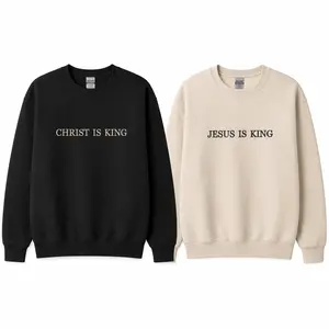 Embroidered Jesus Is King Crewneck: Faith-Based Sweater, Personalized Cross On The Sleeve, Christian Gift, Religious Inspirational Fall Winter Outfit Womenswear