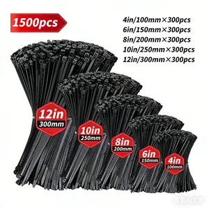 1500pcs(12/10/8/6/4inch)Industrial Strength Zip Ties Pack – Durable Nylon Cable Ties for Wire Organization, Electrical Work & Outdoor Repairs,tools,tools and gadgets for him