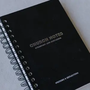 Church Notes Journal - Black Leatherette Spiral - EXTRA MARGIN SPACE Edition - Sermon Notes Doodling or Drawing Notebook - Organize Scripture, Key Takeaways, Notes, and Application Questions