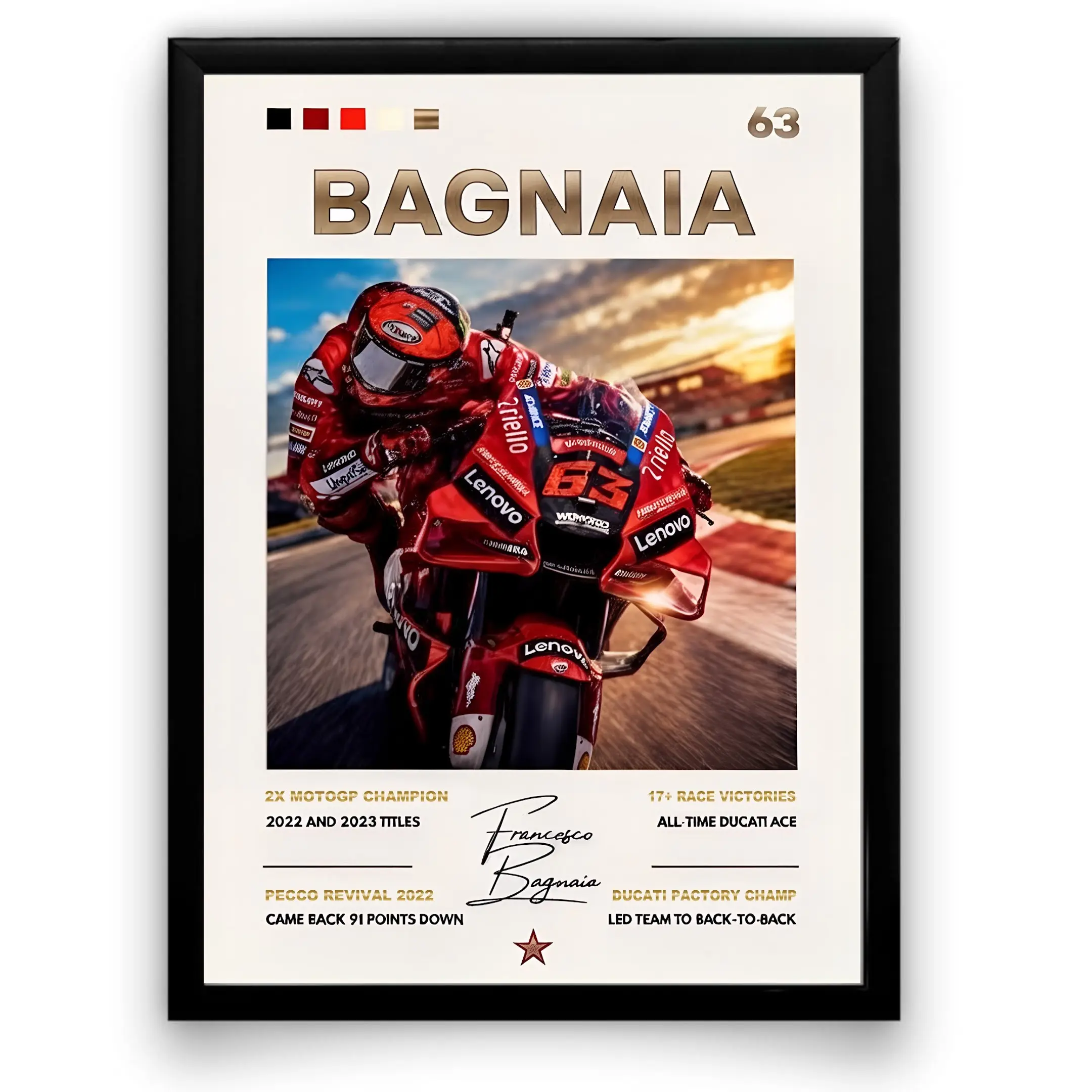 Francesco Pecco Bagnaia Poster Print, Motogp Racing Wall Art