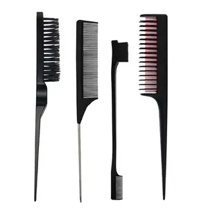 4 Pieces Hair Styling Comb Set – Teasing Hair Brushes, Rat Tail Comb, Edge Tool for Women