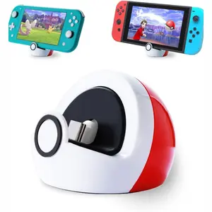Tiny Charging Stand Compatible with Nintendo Switch/Switch Lite/Switch OLED, Portable Compact Cute Switch Dock Station with USB-C Port for Switch Games, No Projection, Red&White