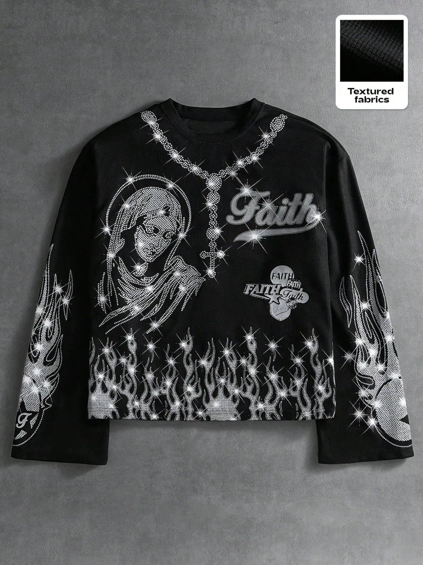 Men's long-sleeved Fitted Graphic printed T-shirt, gothic street style Streetwear, avant-garde rock vibe, decorated with a shiny flame pattern, suitable for everyday casual fashion, and also a great gift for your boyfriend/holiday