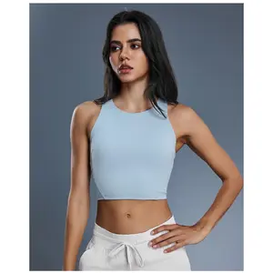 Women's Scoop-Neck Workout Tops with Built-in Bra Pads - Naked-Feel Fit, High-Elasticity Activewear; Ideal for Pilates, Gym Training, Daily Wear