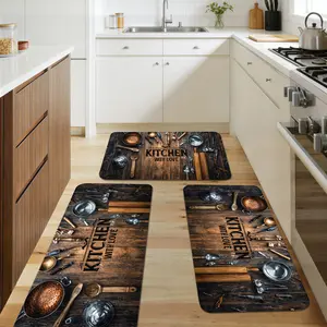 Copper Pot, Stainless Steel Pot, Rolling Pin, "Kitchen with Love" Text Pattern Kitchen Mat Set, Polyester Non-Slip Machine Washable Knitted Running Mat for Home, Office, Sink, Laundry Room