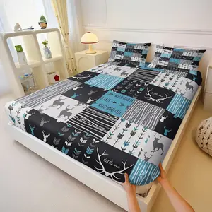 Woodland Deer Hunting Fitted Sheet Set,Rustic Arrow Plaid Camo Print Bed Sheet Set,Includes 1 Fitted Sheet & 2 Pillowcases,Deep Pocket Design,Soft Cozy Breathable Bedding for Men & Boys Bedroom,Cabin & Dorm Decor,Perfect Gift for Hunting Lovers