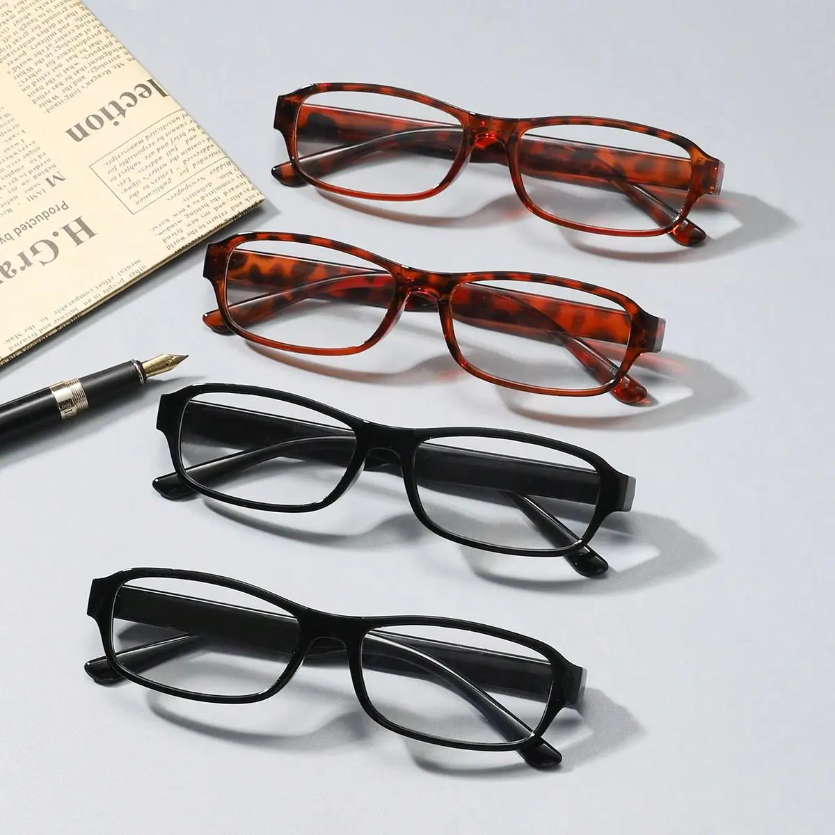 4-Piece Unisex Acrylic Rectangular Reading Eyeglasses, Lightweight and Durable, Trendy Fashionable Eyewear for Daily Use, Perfect for All Seasons