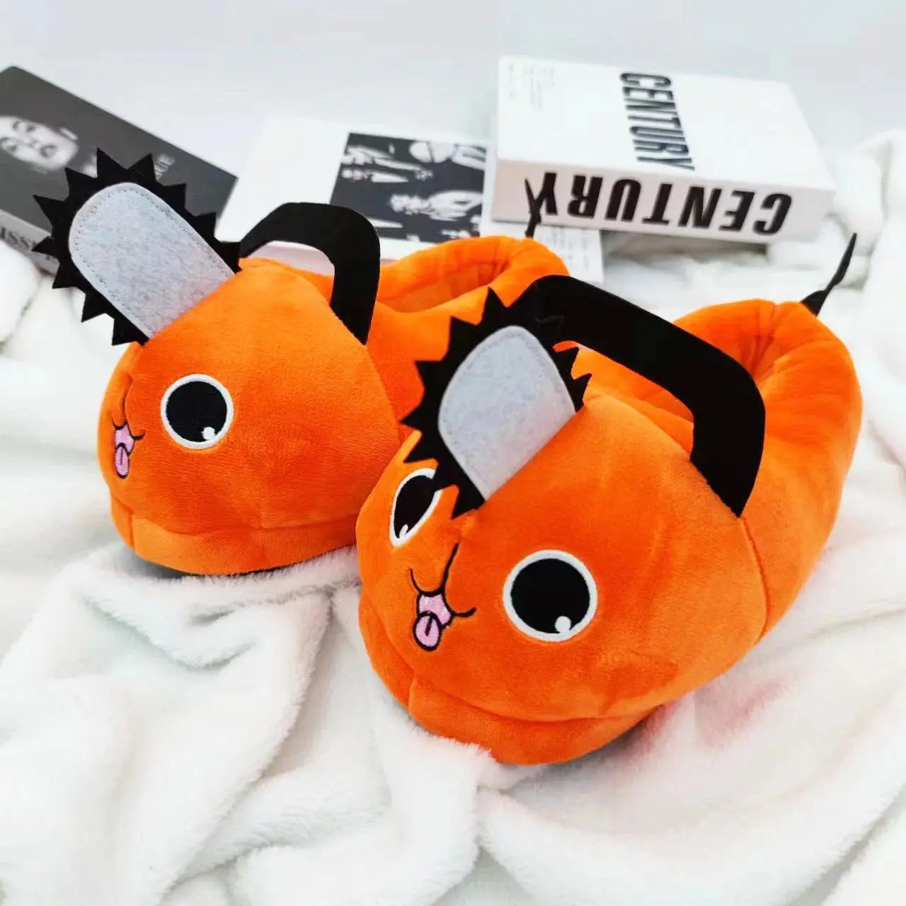 Anime Chainsaw Man Pochita Plush Slipper Pochita Women Chainsawman Shoes Adult Orange Dog Stuffed Soft Slipper for Xmas Gift
