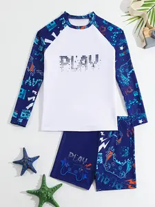Cute and stylish children's swimwear, boys' two-piece swimsuits and swim trunks, swimwear for toddlers and young children, cute and stylish children's swimwear, long-sleeve waterproof and sun-protective professional gear