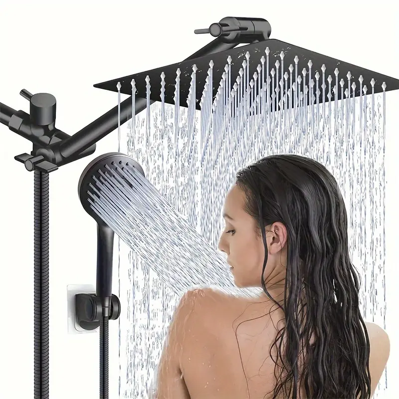 12 Inch All Metal 3-Way Rain Shower, High Pressure Shower, Dual Shower Heads Handheld Spray Combo - Upgrade Extension Arm Height Adjustable,Hotel Toilet shower