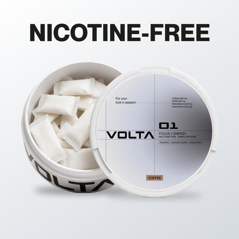 Volta 01 Energy & Focus Nootropic Pouches – Coffee – Non-Nicotine, Caffeine 70mg + Dynamine – Clean Energy & Sharp Focus in 5 Minutes – 20 Pouches per Can
