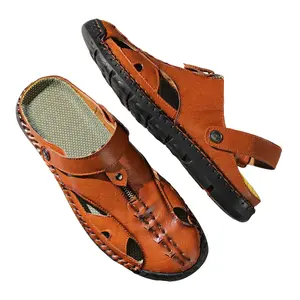 Men's Casual Summer Sandals: Soft Leather Upper with Zipper Decor, Breathable Hollow Out, Convertible Strap for Dual Use, Rugged Non-Slip Sole, Stylish & Practical for Leisure Walks & Daily Commutes