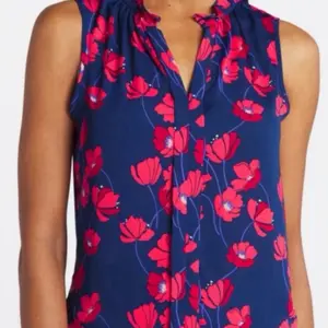 NWT 41 Hawthorn Sleeveless Ruffle Neck Orlee Top Blue Red Floral Print Women's Fashion Top