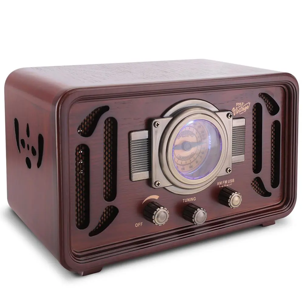 Retro Bluetooth Radio Speaker - Vintage Wood Style | Classic AM/FM Radio with Bluetooth Wireless Streaming, USB/SD Card Player, AUX (3.5mm) Input, RCA Output - Dual Stereo Speakers Home Audio System